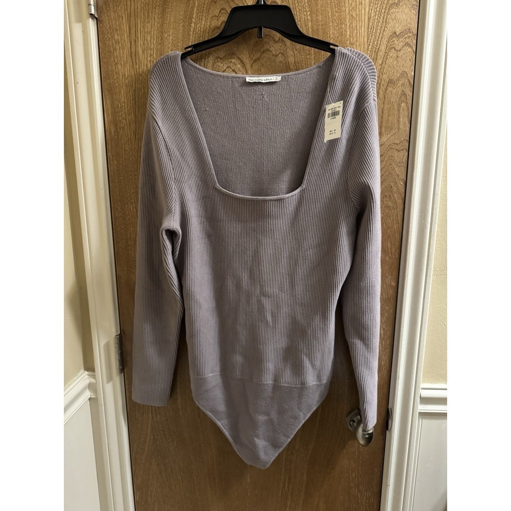NWT Abercrombie & Fitch Rubber Knit Thong Bodysuit Ottoman Square Neck XL MGray